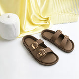 Freeplay Textured Double-Strap with Buckle Embellishment Slide Sandals