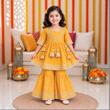 Freeplay Bandej Print Cotton Kurta & Sharara Set with Gota Patti Trim