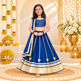 Freeplay Sleeveless Striped Choli & Lehenga Set with Dupatta & Back Dori Tie-Up Closure