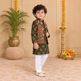 Freeplay Full Sleeves Floral Printed Kurta & Jacket with Pyjama Set & Button Closure