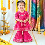 Freeplay Bandej Print Cotton Kurta & Sharara Set with Gota Patti Trim