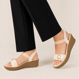 Freeplay Buckle-Embellished Elastic Slingback Wedge Heel Sandals