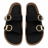 Freeplay Textured Double-Strap with Buckle Embellishment Slide Sandals