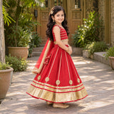 Freeplay Sleeveless Striped Choli & Lehenga Set with Dupatta & Back Dori Tie-Up Closure