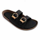 Freeplay Textured Double-Strap with Buckle Embellishment Slide Sandals