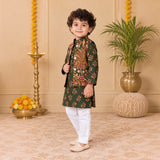 Freeplay Full Sleeves Floral Printed Kurta & Jacket with Pyjama Set & Button Closure