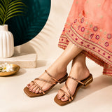 Freeplay Girls Metallic Strappy Slip-On Flats with Square Toe