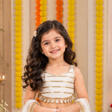 Freeplay Sleeveless Striped Choli & Lehenga Set with Dupatta & Back Dori Tie-Up Closure