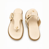 Freeplay Textured T-Strap Flat Slides with Buckle Embellishme