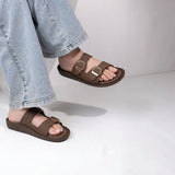 Freeplay Textured Double-Strap with Buckle Embellishment Slide Sandals