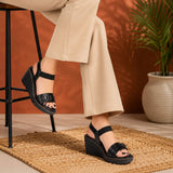Freeplay Buckle-Embellished Elastic Slingback Wedge Heel Sandals