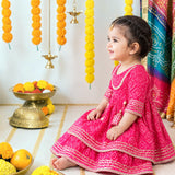 Freeplay Bandej Print Cotton Kurta & Sharara Set with Gota Patti Trim