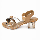 Freeplay Party Wear Block Heel Sandals With Transparent Strap, Bow Embellishment & Elastic Back Strap