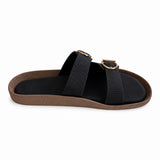 Freeplay Textured Double-Strap with Buckle Embellishment Slide Sandals