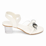 Freeplay Party Wear Block Heel Sandals With Transparent Strap, Bow Embellishment & Elastic Back Strap