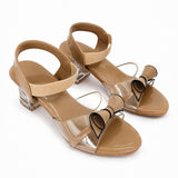 Freeplay Party Wear Block Heel Sandals With Transparent Strap, Bow Embellishment & Elastic Back Strap