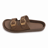 Freeplay Textured Double-Strap with Buckle Embellishment Slide Sandals