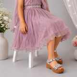 Freeplay Stone Embellished Platform Sandals with Metallic Strap & Velcro Closure