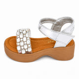 Freeplay Stone Embellished Platform Sandals with Metallic Strap & Velcro Closure