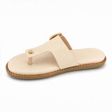 Freeplay Textured T-Strap Flat Slides with Buckle Embellishme