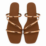 Freeplay Girls Metallic Strappy Slip-On Flats with Square Toe
