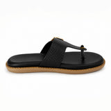 Freeplay Textured T-Strap Flat Slides with Buckle Embellishment