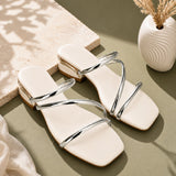Freeplay Girls Metallic Strappy Slip-On Flats with Square Toe