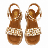 Freeplay Stone Embellished Platform Sandals with Metallic Strap & Velcro Closure