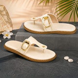 Freeplay Textured T-Strap Flat Slides with Buckle Embellishme